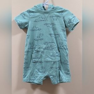Carter's teal blue hippo print hooded toddler romper - size 18 months